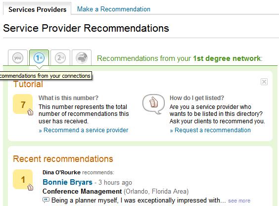 LinkedIn Service Provider Recommendations for your 1st contacts