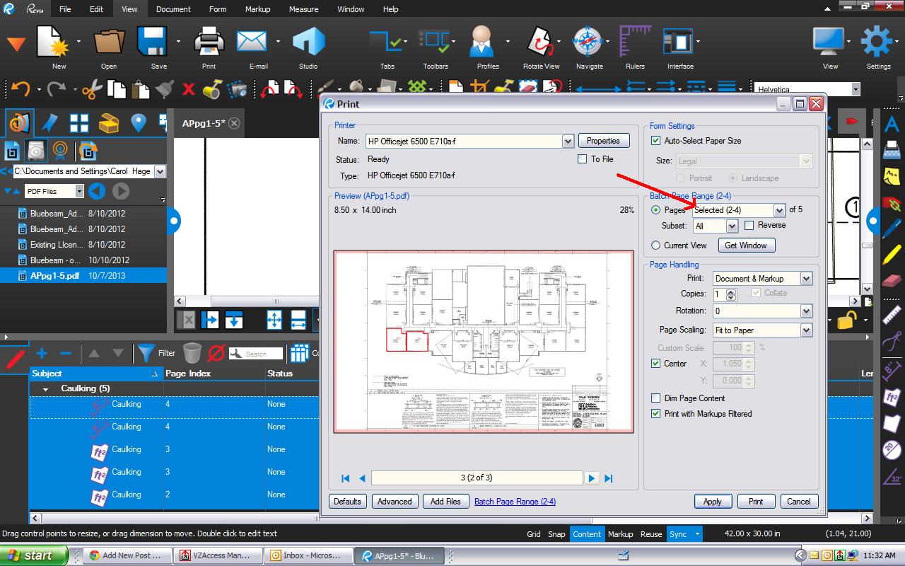 How to only Print pages with Markups in Bluebeam