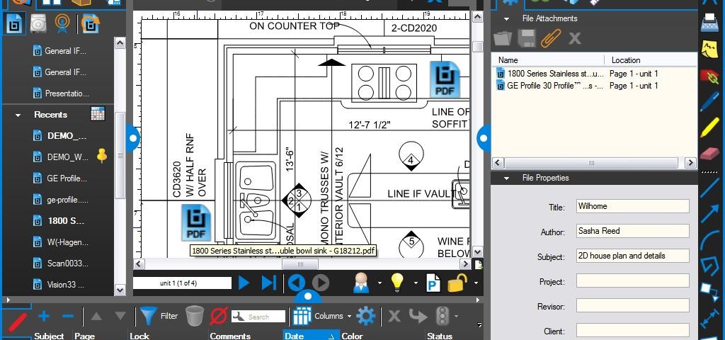 PDFs embedded on Home Plans using Bluebeam Revu