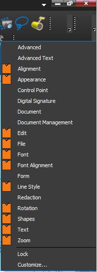 Bluebeam Toolbar choices