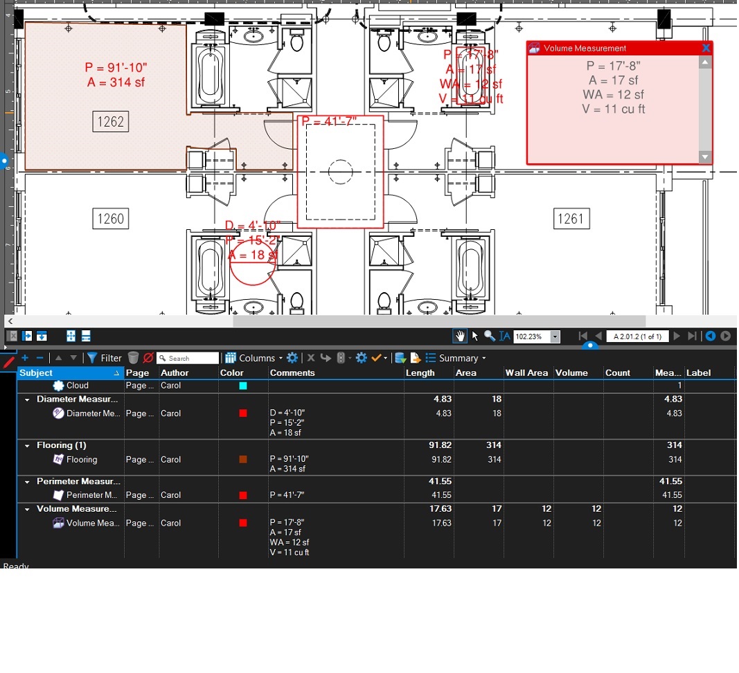 How to add Area, Perimeter and Wall area to a measurement markup in Bluebeam Revu
