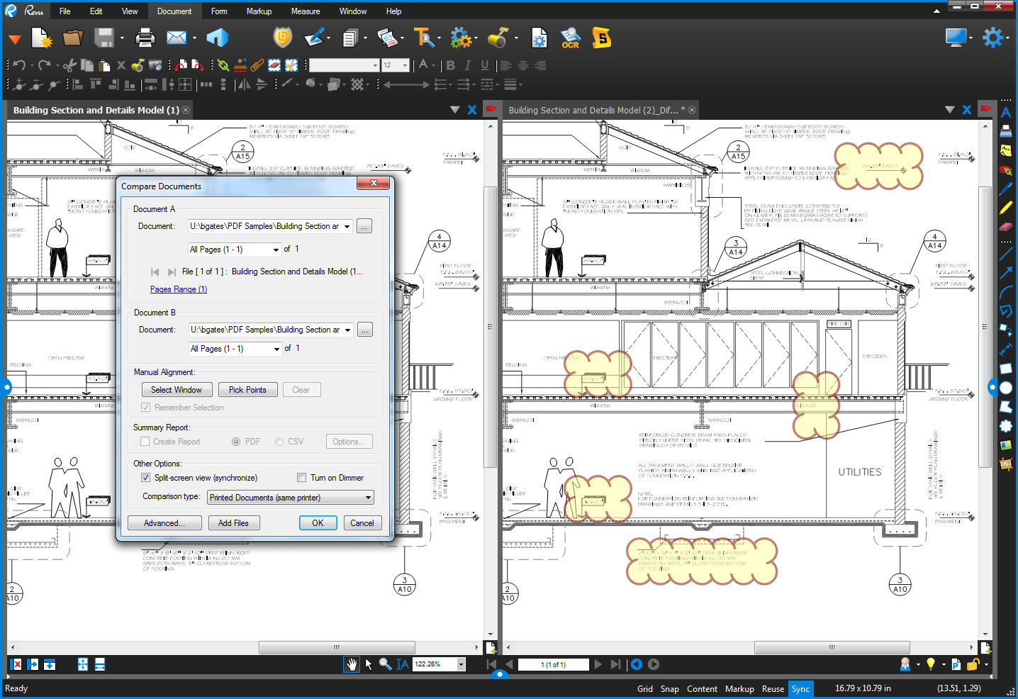 Compare construction plan revisions and changes with Bluebeam