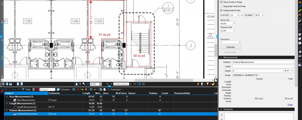 Bluebeam Measurements add independent units function