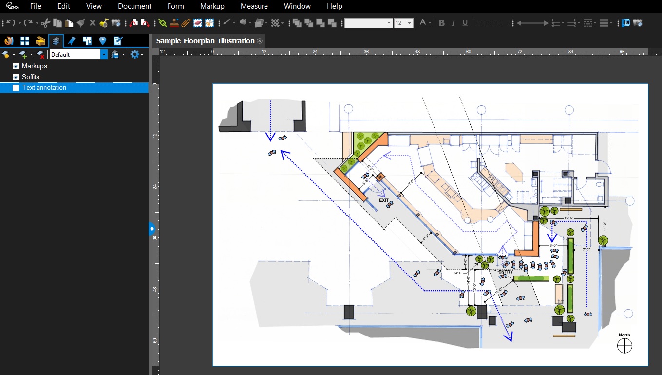 Markups added to the Floorplan illustration, these Custom Tools created in Bluebeam