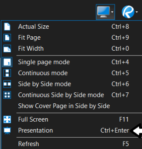 Getting to Presentation mode from the view menu in Bluebeam