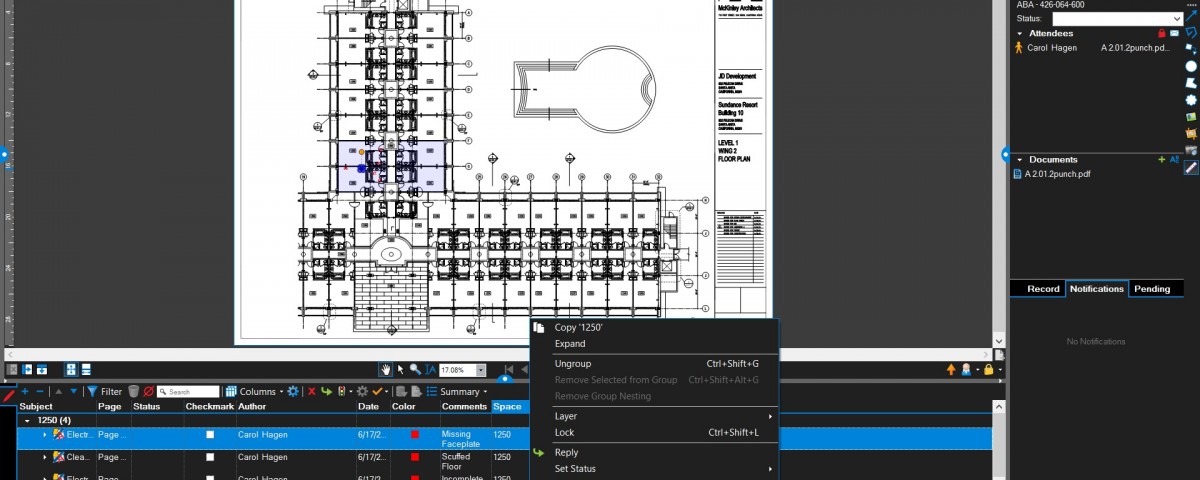 How to alert a construction team member of a Markup change in Bluebeam Studio