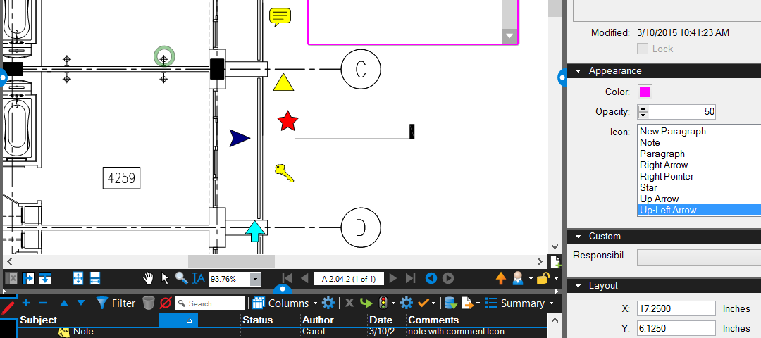 Notes Markup has Icon options