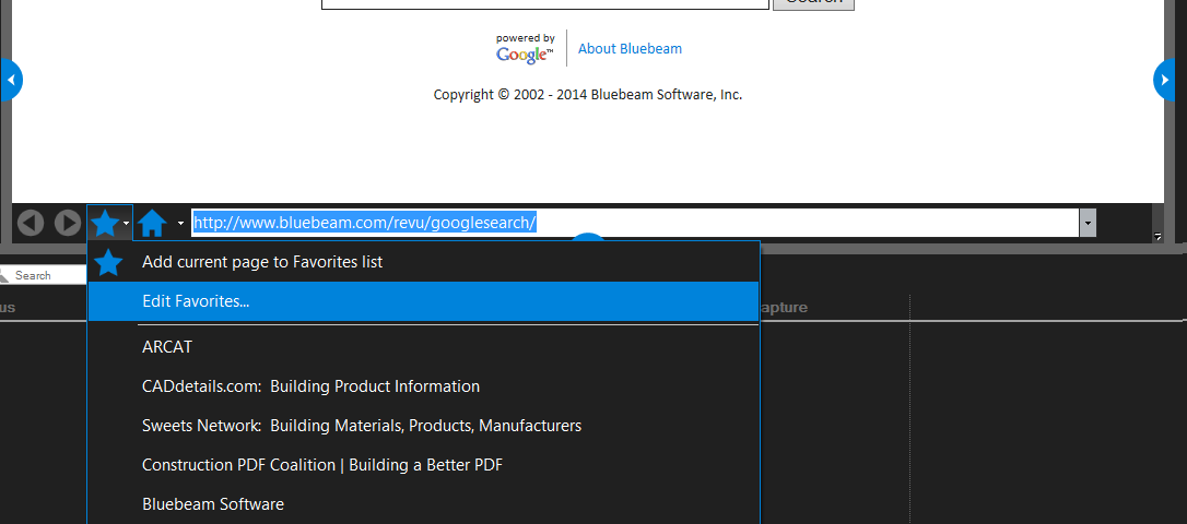 WebTab Favorites in Bluebeam