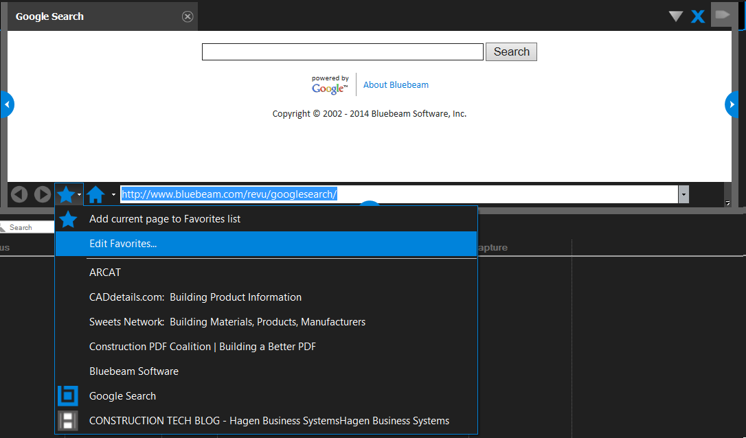 WebTab Favorites in Bluebeam