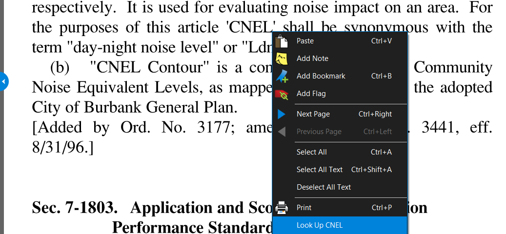 Find the meaning of a term or abbreviation in a PDF using Bluebeam Revu