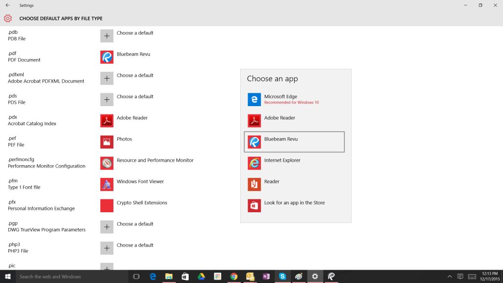 Select Bluebeam Revu as the Default App for PDF