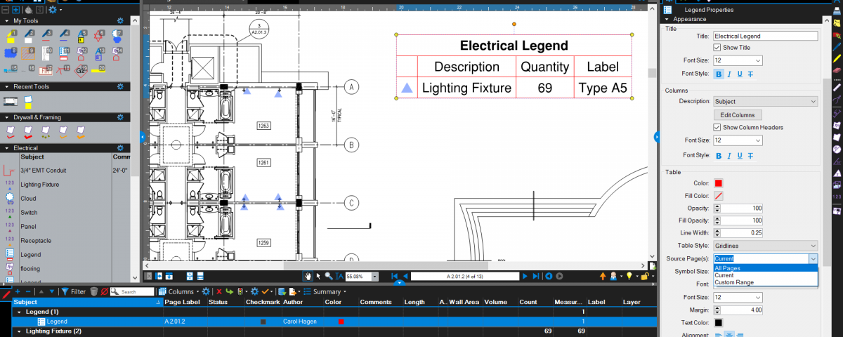 Bluebeam Legend Count Total for Whole Document