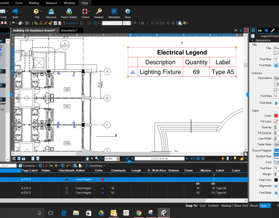 Bluebeam Legend Count Total for Whole Document