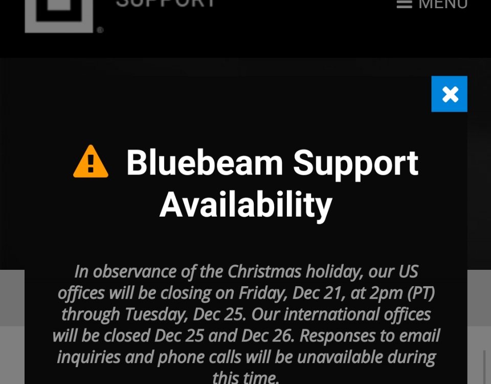 Bluebeam Revu phone support on Christmas Eve 2018